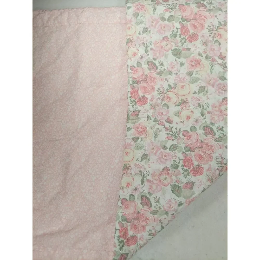 Laura Ashley King Size Floral Shams Pair Pink Roses Sage Cottagecore Shabby VTG